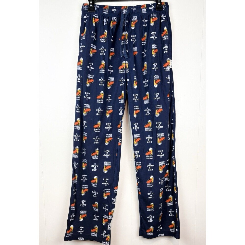 LIFE IS GOOD Football/beer navy blue Pajama PJ Lounge Pants Sunday Funday MEDIUM